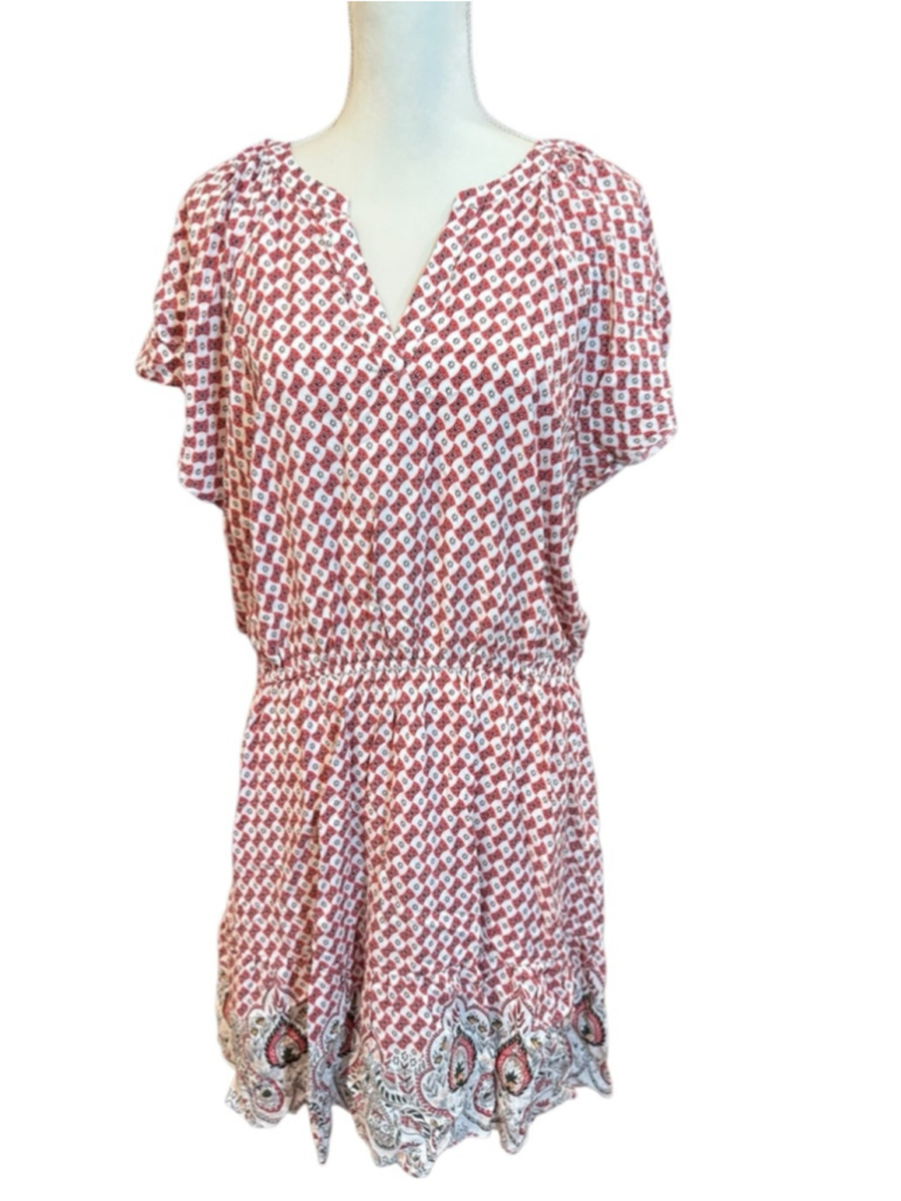 Women's LOFT dress XL Red White Patterned - Picture 2 of 9